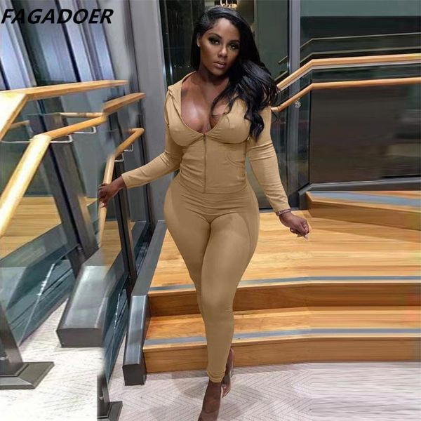 

women's two piece pants fagadoer cropped sets women tracksuits solid zipper hoodies + jogger outfits female fitness activewear 2021, White