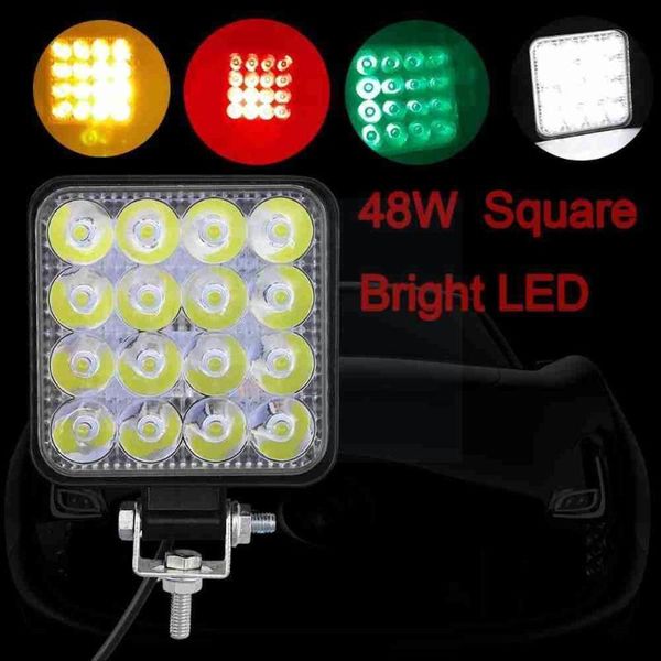 

working light 1pcs 48w 6000k square bright led spotlight work car suv truck driving fog lamp yellow green red for repairing cam i3f1