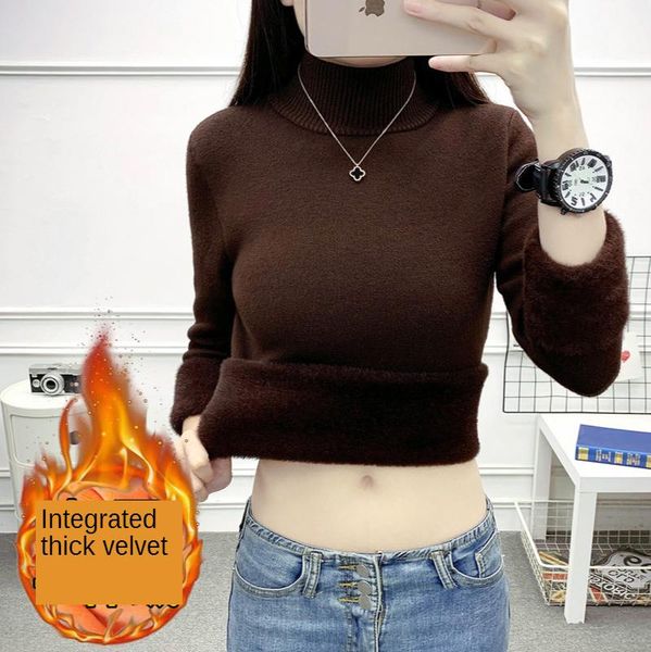 

harajuku semi wool turtleneck render unlined upper garment women velvet thick sweaters fall winter women slim, White;black