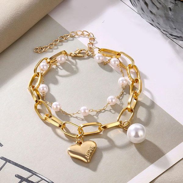 

link, chain punk 2021 gold color charm bracelets for women pearl coin butterfly alloy bangle fashion bohemian jewelry gift, Black
