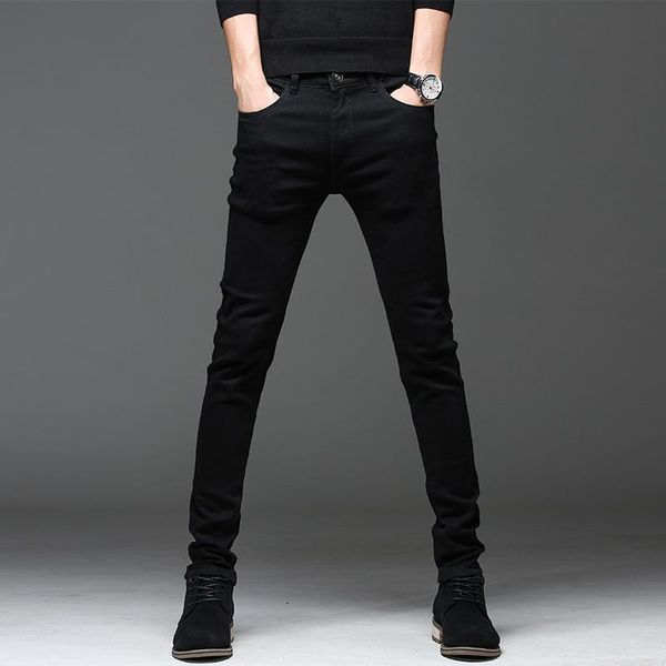 

men's jeans shzq casual slim black men's straight pencil pants fashion street tight denim trousers, Blue