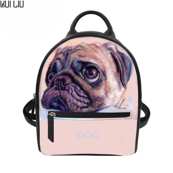 

backpack fashion pu leather women mini lady cute 3dart pug dog painting vintage rucksack girls leisure school drop