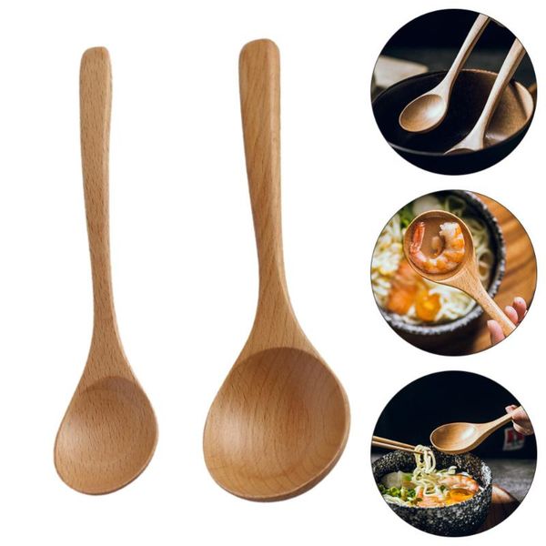 

spoons 2pcs wooden long handle soup porridge for home (khaki)