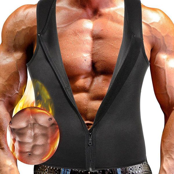 

men slender neoprene vest sweat shirt body taille trainer shapewear male tank shaper clothing, White;black