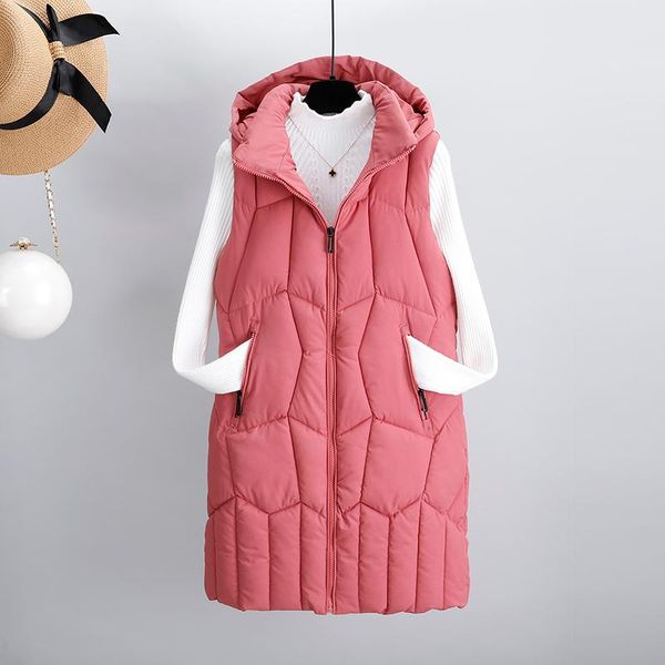 

women's vests thick warm long vest 2021 korean winter down waistcoat female casual hooded zipper sleeveless jacket parkas, Black;white
