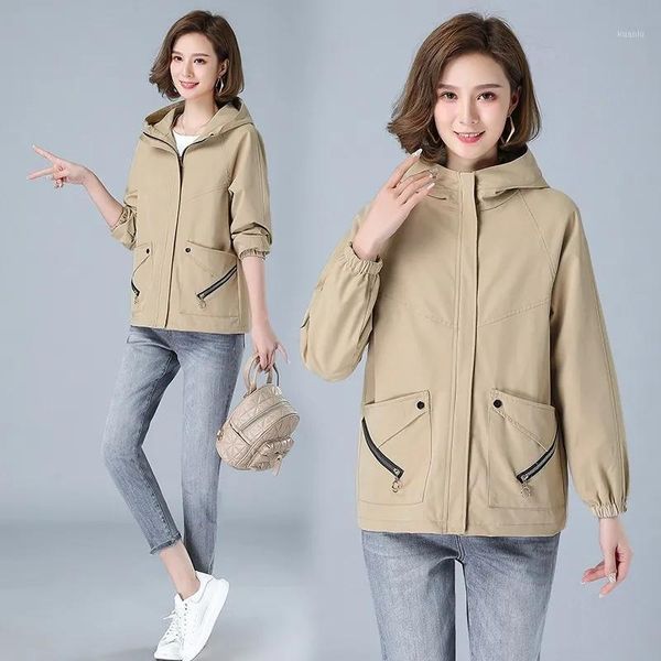 

women's jackets double-layer hooded jacket women spring autumn ins loose coat mother black kaki, Black;brown