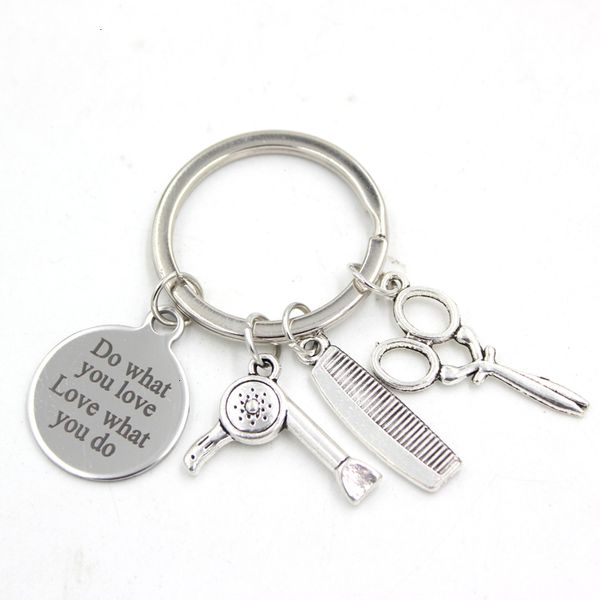 

new arrival stainless steel key chain key ring hair stylist comb scissors keychain keyring hair dresser gifts for men women jewelry, Slivery;golden