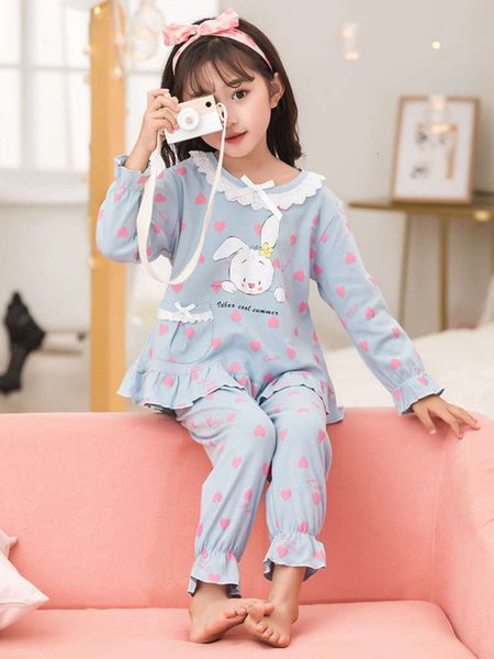 

pajamas children's girl spring and autumn long sleeve pure cotton princess suit lovely baby two piece home clothes for girls, Blue;red