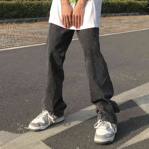 

men's jeans original lines spliced washed retro blue men and women straight high street casual denim trousers oversize vibe jean p