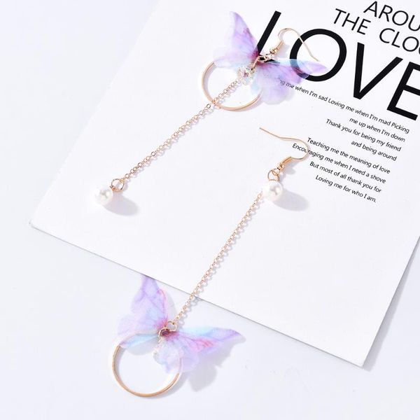 

dangle & chandelier 2021 fashion long bow-knot circle bead tassel bohemian earrings for women asymmetry butterfly pearl earring jewelry acce, Silver