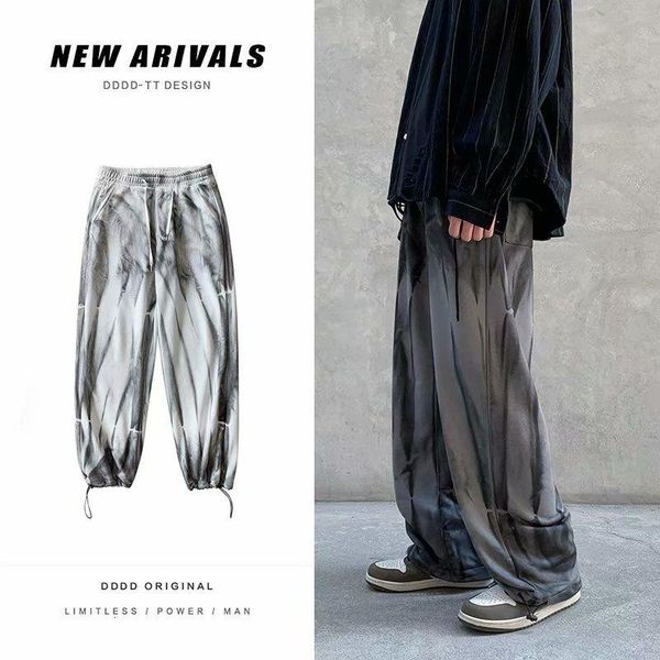 

men's pants printed wide-leg men korean straight-leg fashion oversized casual streetwear hip-hop street trousers, Black