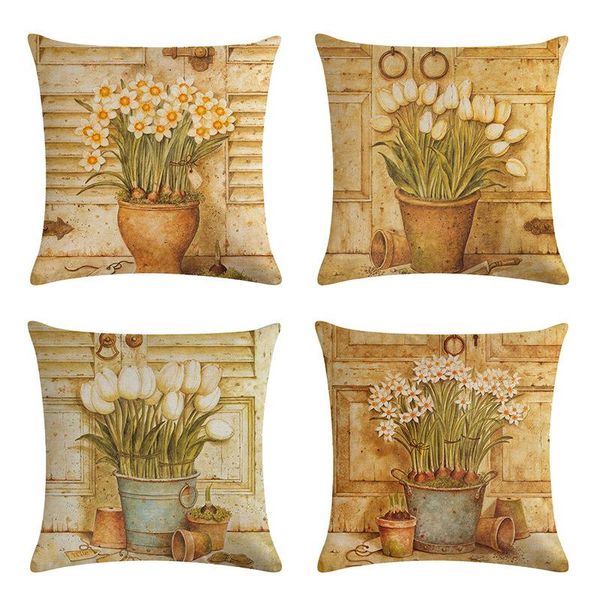 

cushion/decorative pillow 45x45cm flower case cotton linen cushion cover office sofa car vintage throw pillowcase romantic country home deco