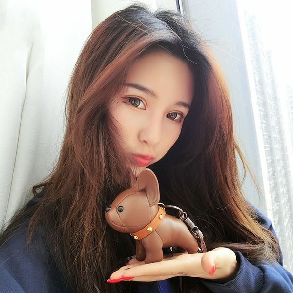 

keychain dogs l letter leather keychains car fashion ring lanyard cute key wallet rope chain portachiavi with box, Slivery;golden