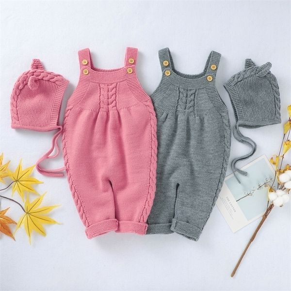 

newborn infant baby girls boys solid sleeveless sling button design loose kitted romper 210309, Blue