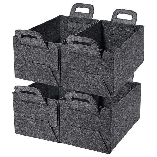 

laundry bags storage baskets for shelf large 4 pack,closets foldable felt square orangizing bins clothes, kids toys
