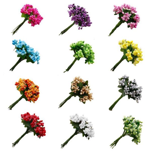 

other accessories 12pcs mini artificial pip berries stem bunch foam fruit flower stamens for diy craft wreaths garland wedding box decoratio, White