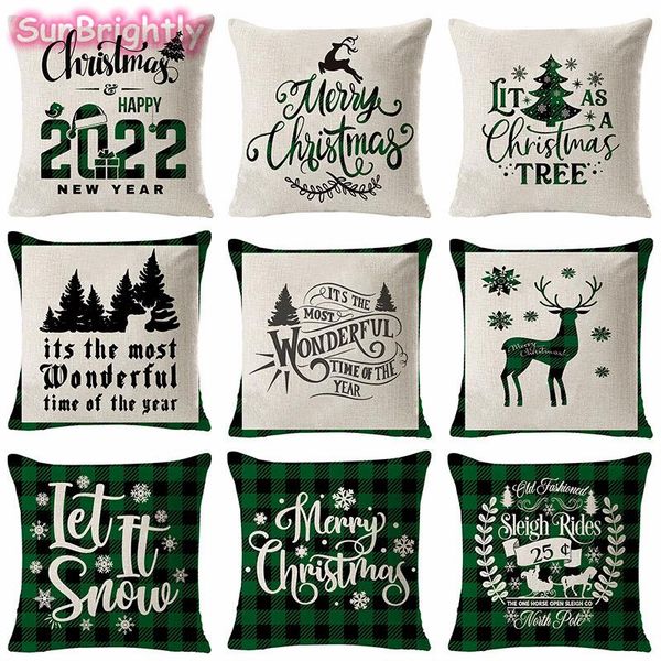 

cushion/decorative pillow 4 pcs 2022 cartoon watercolor christmas pillowcase linen decoration gift cushion cover suitable for car sofa pillo