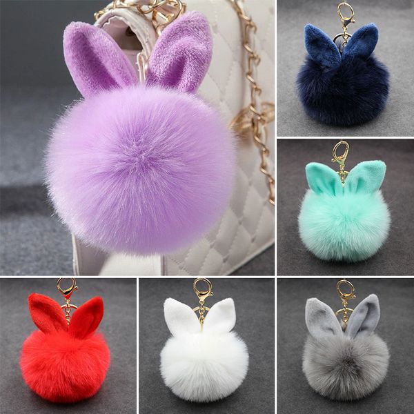 

fluffy fur pompom keychains multicolor cute soft faux rabbit fur ball jewelry pendant bag decoration plush keychains, Slivery;golden