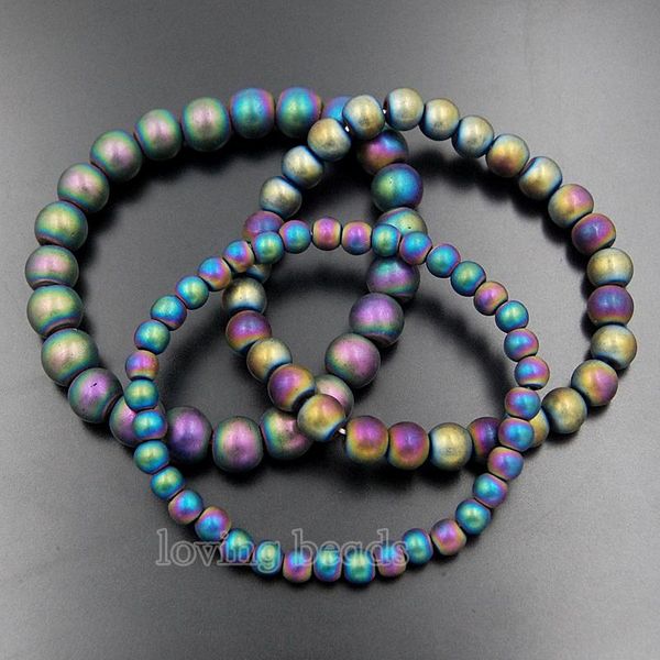 

beaded, strands 10pcs/lot matte frosted hematite multi colored gem stones round beads stretchy bracelet 7.5" jewelry 4mm 6mm 8mm 10mm, Black