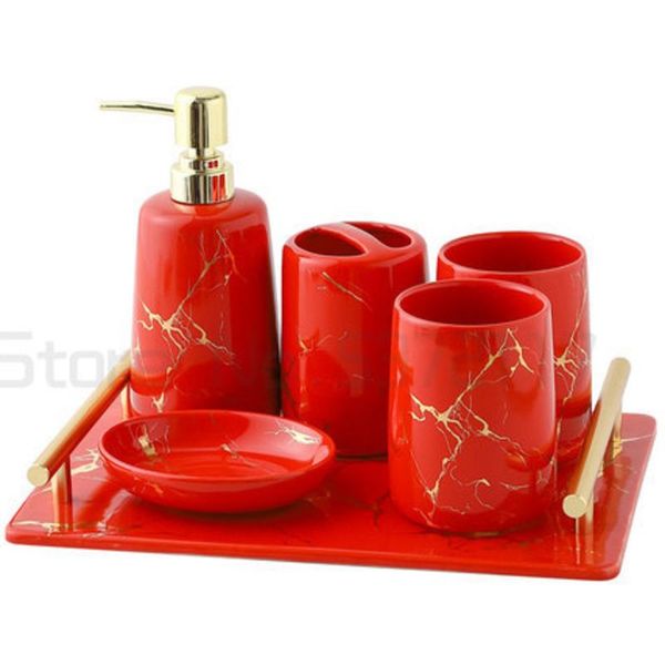 

bath accessory set ceramic imitation marble bathroom accessories wash tool bottle mouthwash cup soap toothbrush holder household products