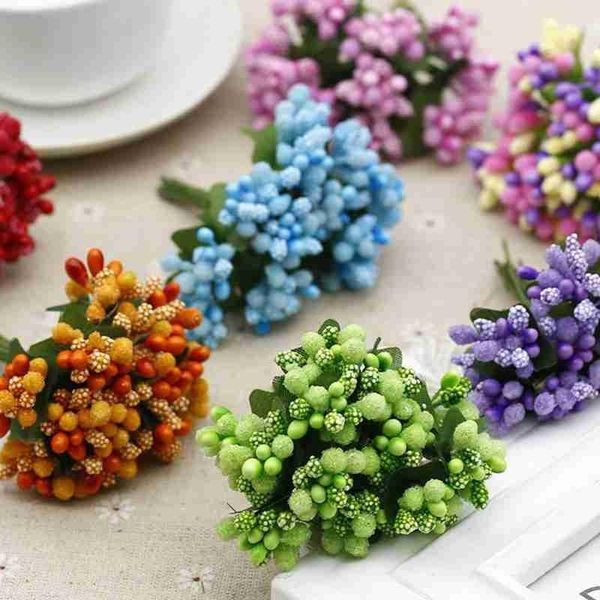 

12pcs artificial flowers mini handcraft stamen bud leaf bouquet diy wedding party flowers decoration scrapbooking garland craft