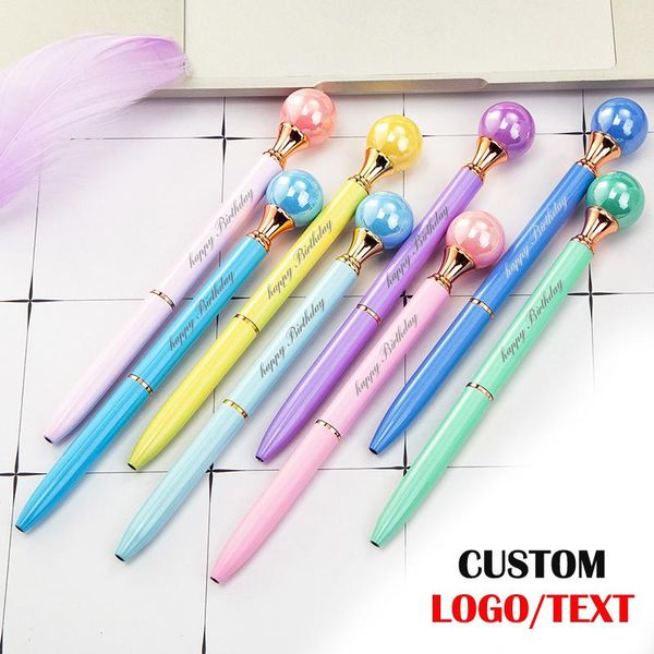 

ballpoint pens 1pc custom logo color pearl pen metal business gift office stationery school supplies lettering engraved name, Blue;orange
