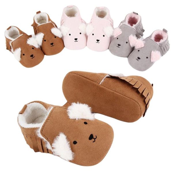 

first walkers born toddler baby fur lining moccasins 3d ears soft sole anti-slip tassels crib shoes infant pre-walkers winter warm