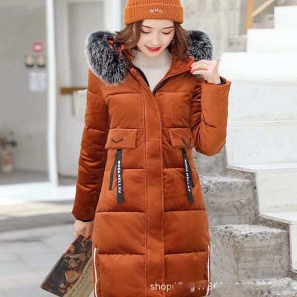 

women's down & parkas women slim jacket parka 2021 gold velvet fall and winter wear korean cotton long coats female coat jackets1, Black
