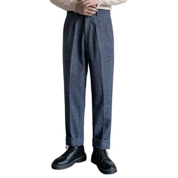 

men's pants autumn and winter long cotton wool casual trend turns loose thick wide leg, Black