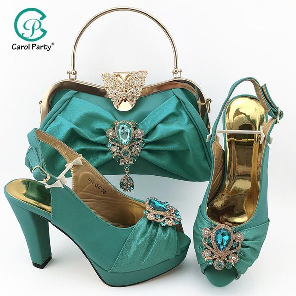 

dress shoes italian design women shoe and bag set in s.blue color peep toe with shinning crystal for garden party, Black