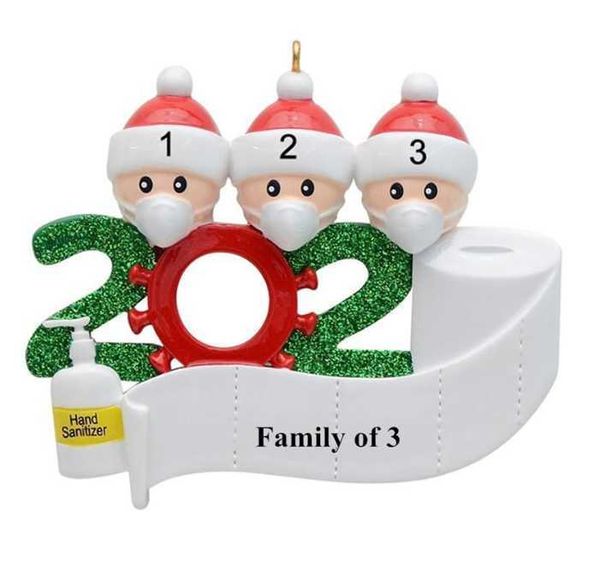 Quarentine Natal Decoração Aniversários Festa Presente Produto Personalizado Família de 4 Ornamento Pandemic Face Máscara Mão Sanitizada Dap60