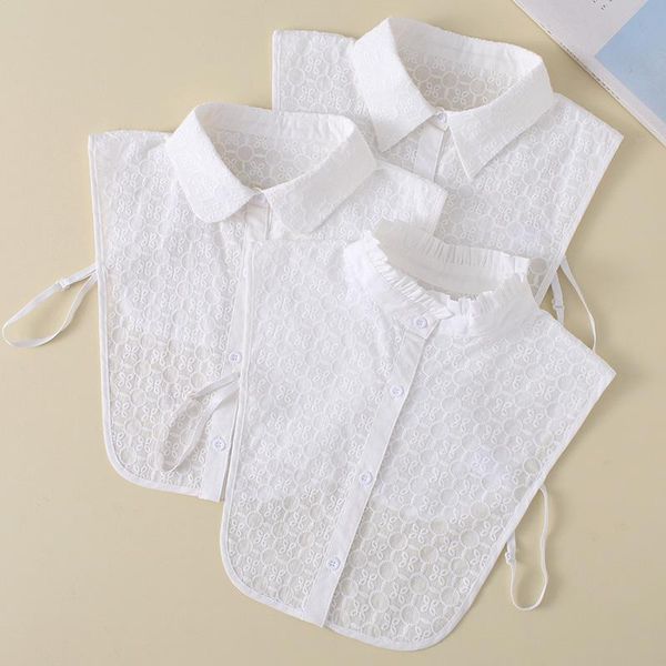 

bow ties high-quality cotton shirt fake collar for women sweater detachable turn down lace embroidery blouse false collars, Black;gray