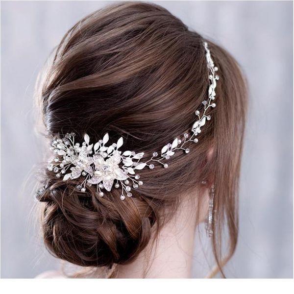 

trendy flowers pearl crystal headband wedding hairband bridal hair accessories headpiece women wedding hair jewelry jllmje, Silver