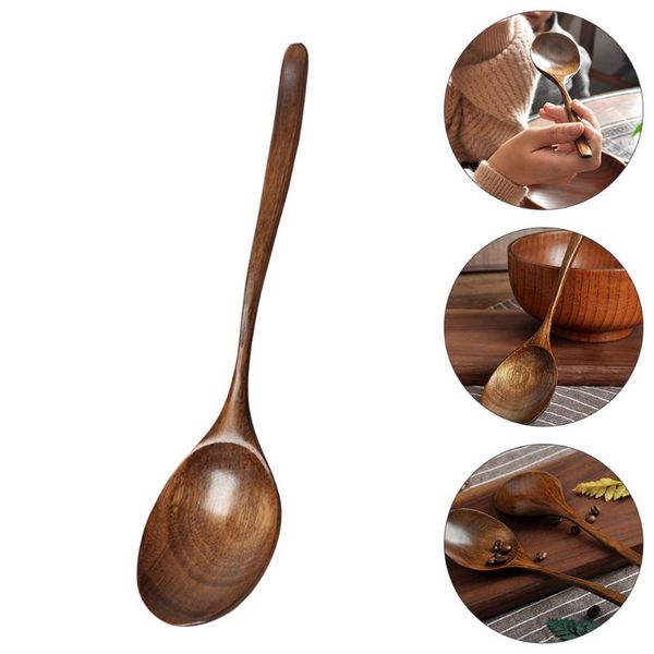 

spoons 1pc japanese style wooden soup spoon practical long handle rice scoop (coffee)