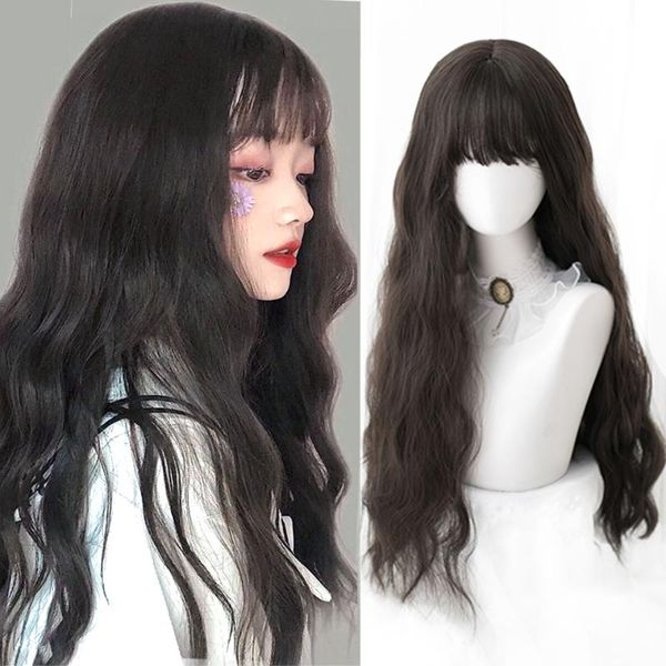 

synthetic wigs houyan black long curly hair wig women's bangs natural heat-resistant party