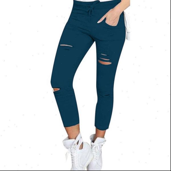 

skinny ripped pants women holes pencil stretch leggings casual denim high waist jeans trousers new fashion hole pants black
