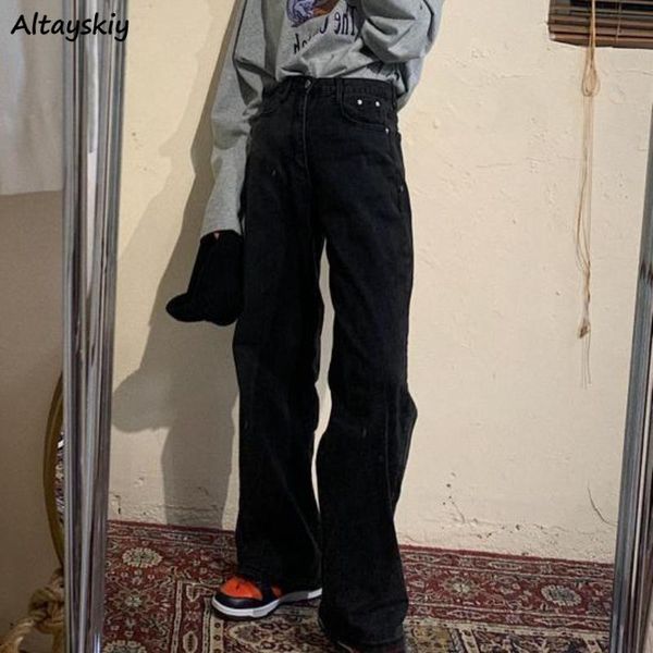 

women's jeans women autumn vintage full-length fashion ulzzang wide leg leisure all-match harajuku streetwear solid simple denim bottom, Blue