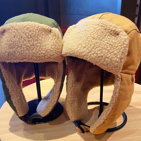 

outdoor hats lamb wool trooper hat winter comfortable warm trapper activities windproof bomber for men women, Black;white