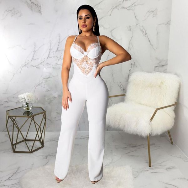 

women's jumpsuits & rompers long trousers lace bodysuit women suspenders backless fit bandage womens jumpsuit nightclub party bodycon o, Black;white