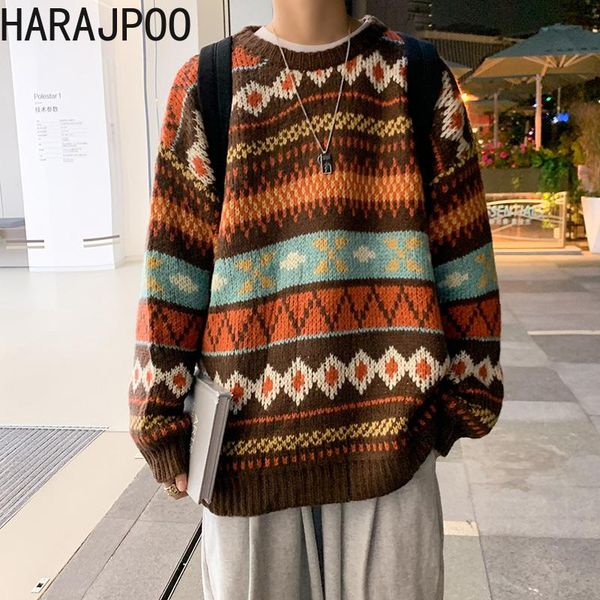 

women's sweaters harajpoo pullovers women argyle printed autumn winter men fashion japanese vintage thick o neck loose couple clothing, White;black