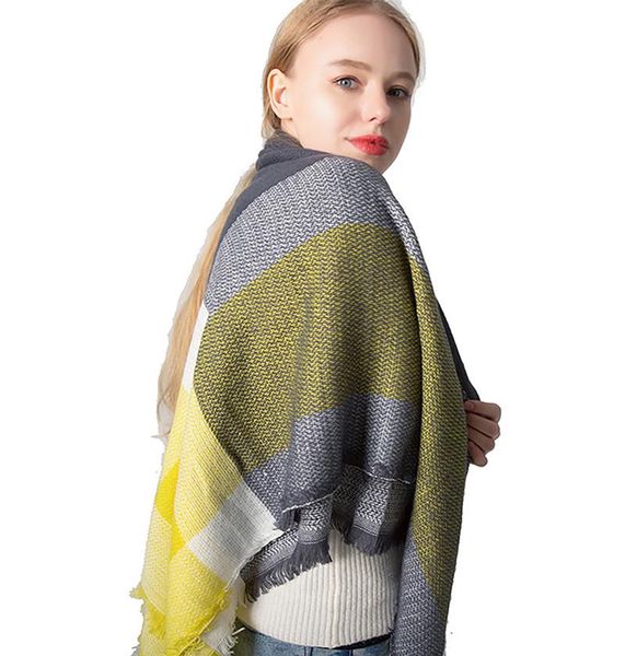 

scarves thick and warm winter scarf printing design ladies cashmere shawl wrap tassel knitted men's square, Blue;gray