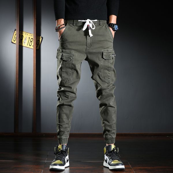 

2021 new fashion streetwear men jeans multi pockets casual cargo pants hombre korean style hip hop joggers wide leg trousers 2s, Blue
