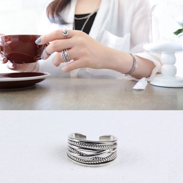 

tyj024 us s925 pure silver ring multi layer twist ring silver hand ornament
