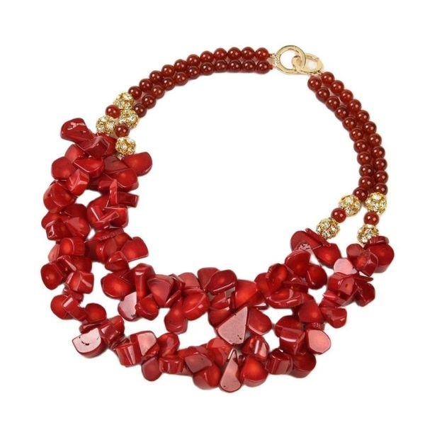 

chains jk 20" 2 strands red coral agate statement necklace, Silver