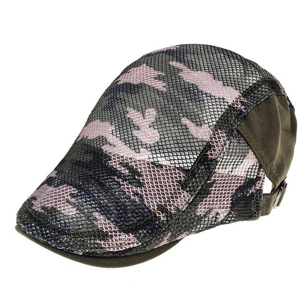 

berets men's hats with mesh breathable hollow adjustable brim fashion camouflage retro, Blue;gray