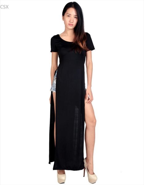 

maxi casual patchwork women dresses party gypsy wear long tee b2 41, Black;gray