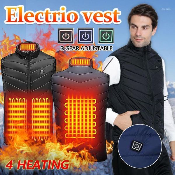

men's vests 4 heated vest jacket fashion men women coat clothes intelligent electric heating thermal warm winter hunt, Black;white