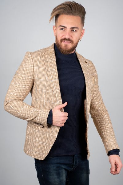 

Mustard Yellow Men 's Luxury Blazer Coat Suit Jacket Tight-fitting Mould Square Pattern Four Seasons Business Party Groom Jtyv, White;black