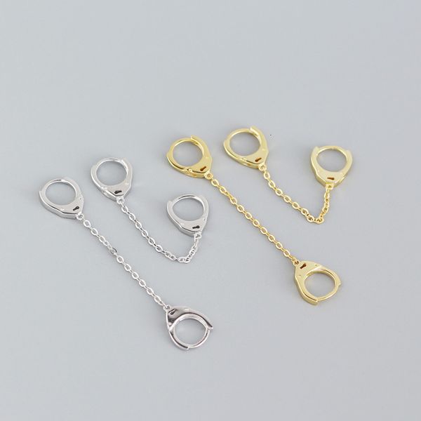 

yhe0269 folding ear buckle s925 pure silver ins geometric design sense lock ear line earrings for women, Golden