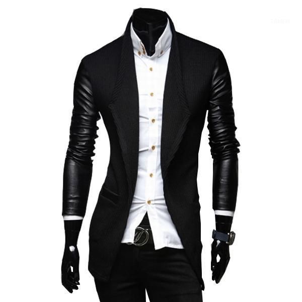 

men's trench coats 2021 arrival mens long coat the sleeves is leather slim fit style men plus size -xxl, Tan;black